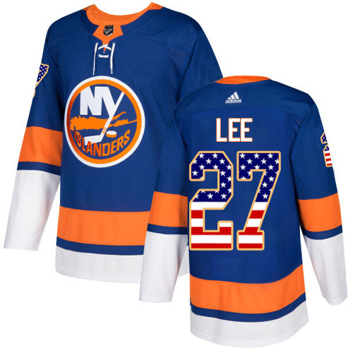 Adidas Islanders #27 Anders Lee Royal Blue Home Authentic USA Flag Stitched NHL Jersey - Click Image to Close